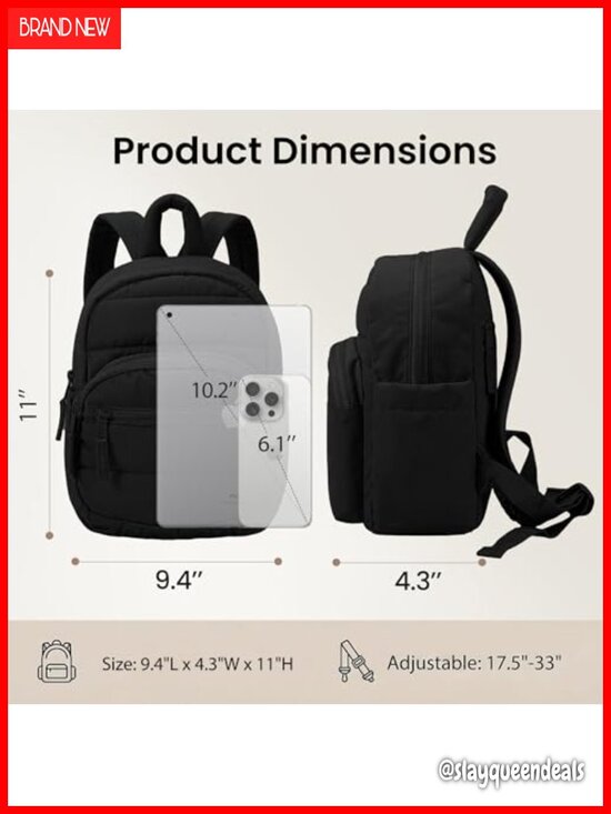 Quilted Mini Backpack for Women, Water-Resistant, Multi-Pocket, Adjustable main image 4